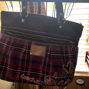 Coach Poppy purple tartan Large tote purse bag